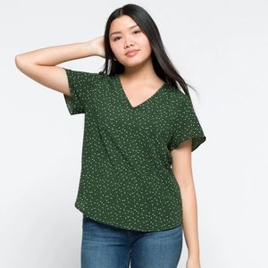 Green Polka Dot V-neck Blouse